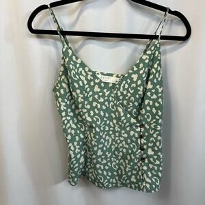 ASTR Sage & Cream Cami Sleeveless Blouse Faux Wrap & Button Detail Medium